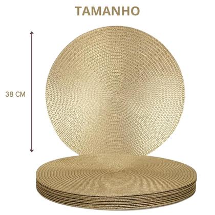Imagem de Jogo Americano Redondo Sousplat Cozinha Jantar Kit Dourado Lisa