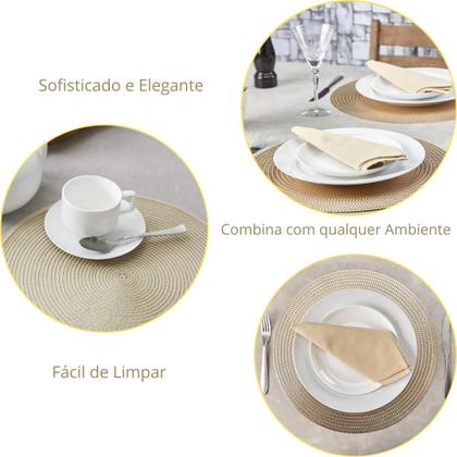 Imagem de Jogo Americano Redondo Sousplat Cozinha Jantar Kit Dourado Lisa
