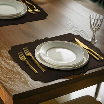 Imagem de Jogo Americano Retangular 2 lugares material sintético Impermeável  42x29cm c/ Contorno Talheres