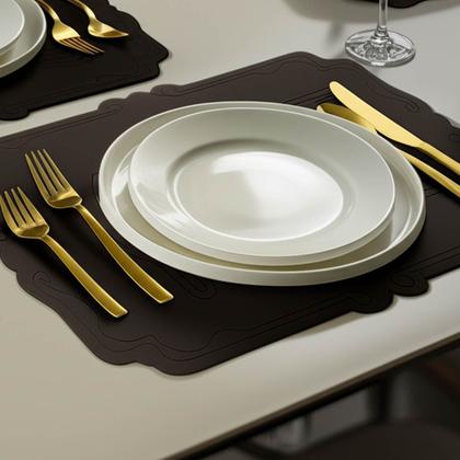 Imagem de Jogo Americano Retangular 2 lugares material sintético Impermeável  42x29cm c/ Contorno Talheres