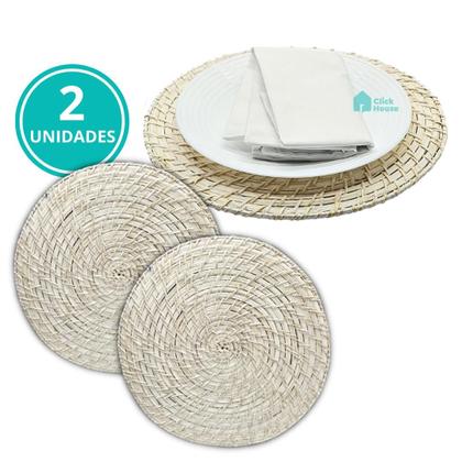 Imagem de Jogo Americano Sousplat Redondo Rattan Bambu Rústico Artesanal Natural 2 Pçs