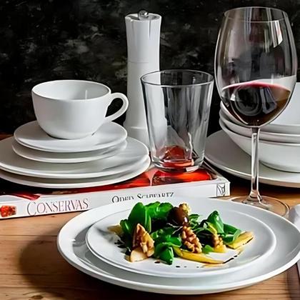 Imagem de Jogo Aparelho De Jantar Completo Porcelana Pratos E Xícara 30 Peças Oxford White Branco