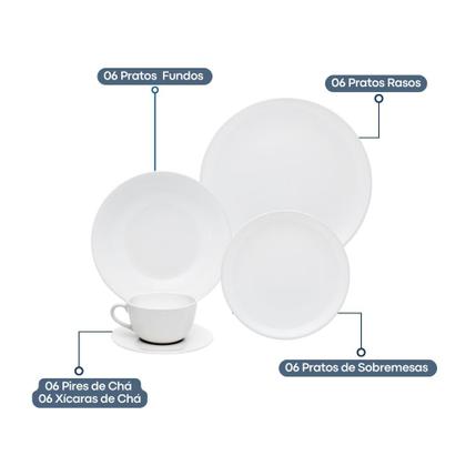 Imagem de Jogo Aparelho De Jantar Completo Porcelana Pratos E Xícara 30 Peças Oxford White Branco