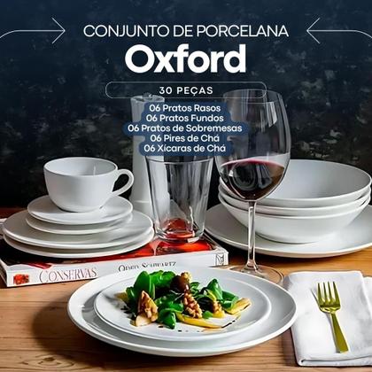Imagem de Jogo Aparelho De Jantar Completo Porcelana Pratos E Xícara 30 Peças Oxford White Branco