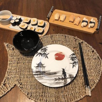 Imagem de Jogo Aparelho de Jantar Sushi Kit 6 Peças Cerâmica Comida Japonesa 2 Pessoas