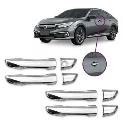 Imagem de Jogo Aplique Cromado para Maçaneta Externa Civic G10 2017 2018 2019 2020 2021 4 Portas