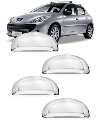 Imagem de Jogo Aplique de Maçaneta Par Aplique Retrovisor Tampa de Combustível 206 207 2001 a 2015 Kit Cromado