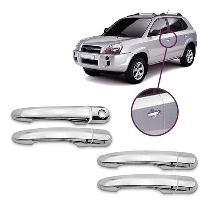 Imagem de Jogo Aplique de Maçaneta + Par Aplique Retrovisor Tucson 2004 a 2015 Kit Cromado