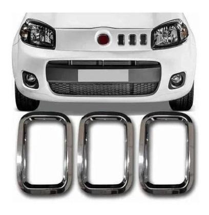 Imagem de Jogo Aplique Maçaneta Par Retrovisor Grade Dianteira Farol Auxiliar Uno Evo 2010 a 2014 Kit Cromado