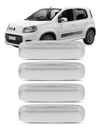 Imagem de Jogo Aplique Maçaneta Par Retrovisor Grade Dianteira Farol Auxiliar Uno Evo 2010 a 2014 Kit Cromado