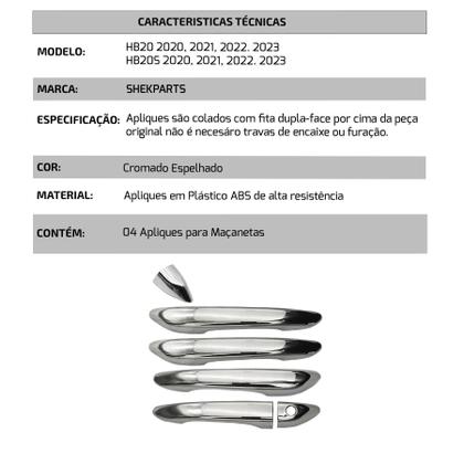 Imagem de Jogo Apliques de Maçaneta Hb20 Hb20s 2020 2021 2022 2023 2024 Kit Cromado