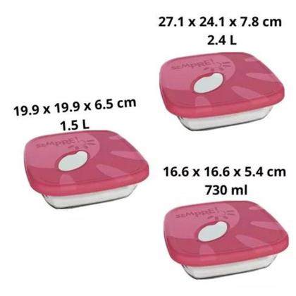 Imagem de Jogo Assadeira Quadrada C/ Tampa Marinex Vidro - Kit 3 un