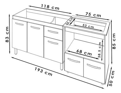 Imagem de Jogo Balcão Para Cooktop De 4 Bocas Com Gabinete Para Pia De 120cm - Móveis Leartam