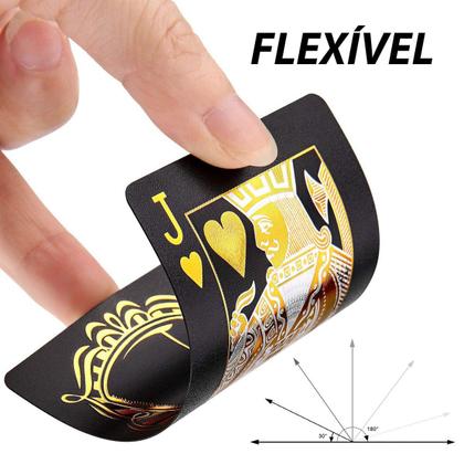 Imagem de Jogo Baralho Preto Black e Dourado Cartas Estampa Caveira Design Moderno Gold Luxo Presentes Sofisticado Deck Com 54 Cartas Colecionador Mágica