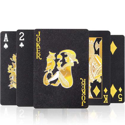 Imagem de Jogo Baralho Preto Black e Dourado Cartas Estampa Caveira Design Moderno Gold Luxo Presentes Sofisticado Deck Com 54 Cartas Colecionador Mágica