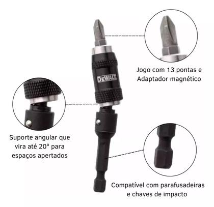Imagem de Jogo Bits Adaptador Angular Magnético Philips Dewalt 14 pçs