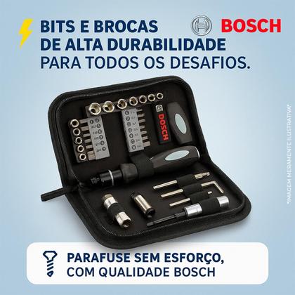 Imagem de Jogo Bits e Soquetes Bosch 38 Peças Para Aparafusar Com Estojo Compacto e Leve Chave Catraca Com Extensores e Chaves Allen Montagem e Desmontagens