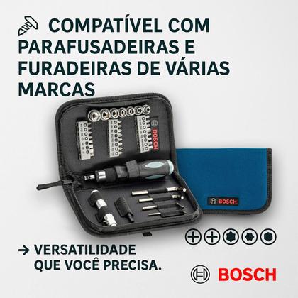 Imagem de Jogo Bits e Soquetes Bosch 38 Peças Para Aparafusar Com Estojo Compacto e Leve Chave Catraca Com Extensores e Chaves Allen Montagem e Desmontagens