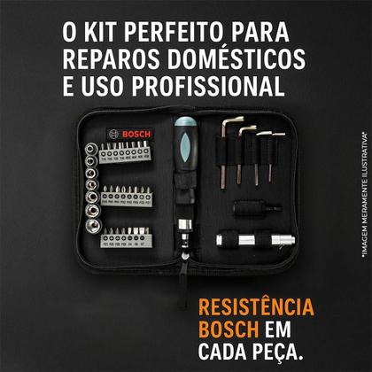 Imagem de Jogo Bits e Soquetes Bosch 38 Peças Para Aparafusar Com Estojo Compacto e Leve Chave Catraca Com Extensores e Chaves Allen Montagem e Desmontagens