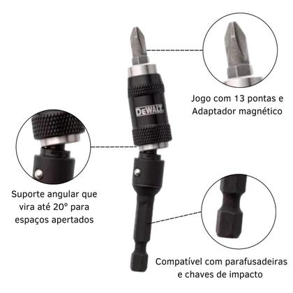 Imagem de Jogo Bits Parafusadeira Com Adaptador Angular Magnético Dewalt 14pcs Philips Ph2 E Quadrado DWPVTC14 Com Caixa Plástica