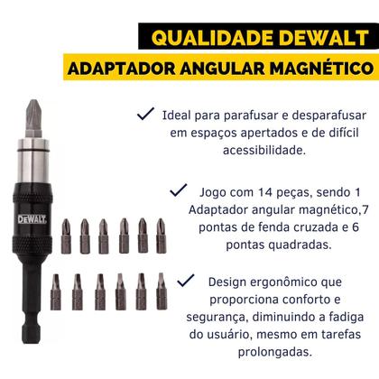 Imagem de Jogo Bits Parafusadeira Com Adaptador Angular Magnético Dewalt 14pcs Philips Ph2 E Quadrado DWPVTC14 Com Caixa Plástica