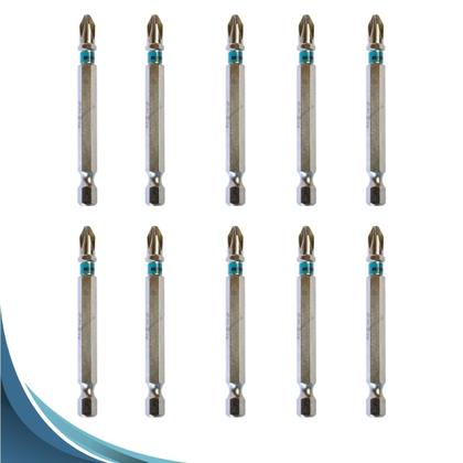 Imagem de Jogo Bits Parafusadeira Magnético 90mm Longo Ph2 Gross 10pcs Aço S2 Ponta Philips Ponteira Com Imã Encaixe 1/4 113795