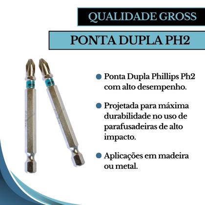 Imagem de Jogo Bits Parafusadeira Magnético 90mm Longo Ph2 Gross 10pcs Aço S2 Ponta Philips Ponteira Com Imã Encaixe 1/4 113795