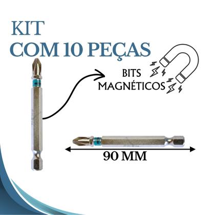 Imagem de Jogo Bits Parafusadeira Magnético 90mm Longo Ph2 Gross 10pcs Aço S2 Ponta Philips Ponteira Com Imã Encaixe 1/4 113795