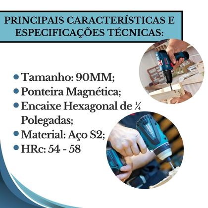 Imagem de Jogo Bits Parafusadeira Magnético 90mm Longo Ph2 Gross 10pcs Aço S2 Ponta Philips Ponteira Com Imã Encaixe 1/4 113795