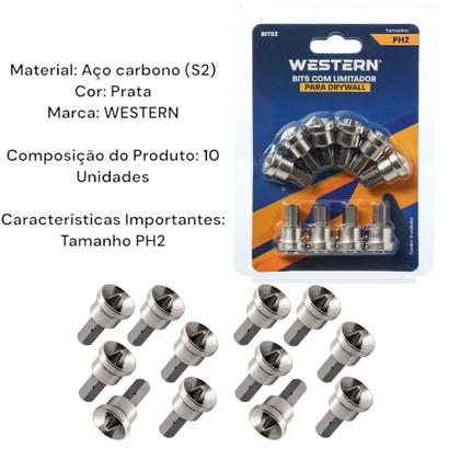 Imagem de Jogo Bits PH2 com 10 peças com Limitador Drywall Western