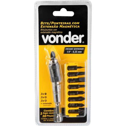 Imagem de Jogo Bits Ponteira Fenda Philips 1/4'' Com 10 Pecas Vonder