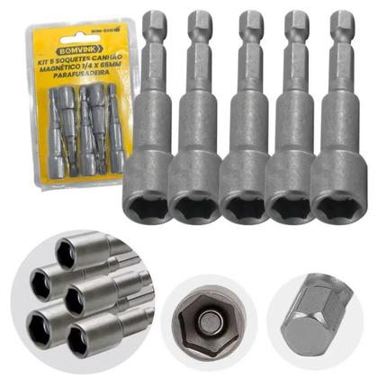 Imagem de Jogo Bits Soquete Canhao Magnetico 5 PCS 65mm Parafusadeira Bomvink Profissional