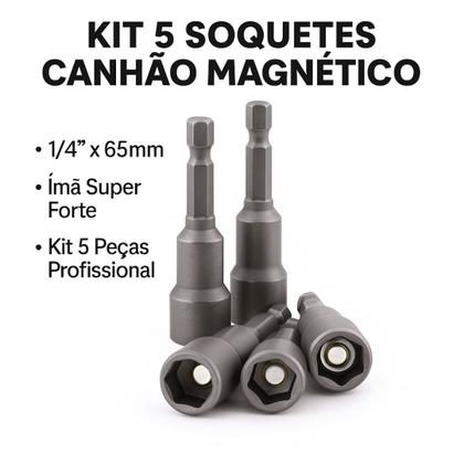 Imagem de Jogo Bits Soquete Canhao Magnetico 5 PCS 65mm Parafusadeira Bomvink Profissional