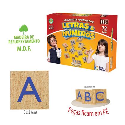 Imagem de Jogo Brincando De Aprender Letras E Números 72 Peças Madeira