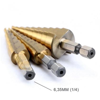 Imagem de Jogo Broca Cônica Escalonada 29 Medidas 4 à 32mm Hss Titânio Profissional