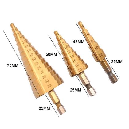 Imagem de Jogo Broca Cônica Escalonada 29 Medidas 4 à 32mm Hss Titânio Profissional