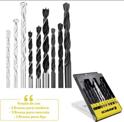 Imagem de Jogo Brocas 5-8 Kit 9peças Aço, Madeira e parede de concreto