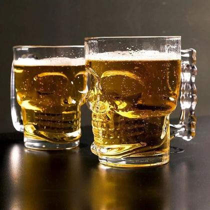 Imagem de Jogo C/ 2 Canecas Para Chopp Cerveja De Vidro Caveira 500ml