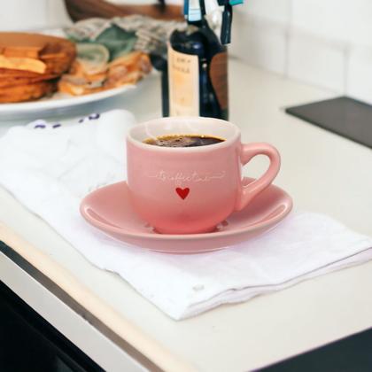 Imagem de Jogo C/6 Xícaras Com Pires Lamour Em Porcelana Chá Café 90ml