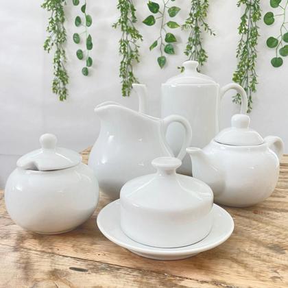 Jogo Café Chá Mesa Posta 5 pçs - Porcelana Branca legítima - Antilope Decor Porcelanas Imagem de Jogo Café Chá Mesa Posta 5 pçs - Porcelana Branca legítima