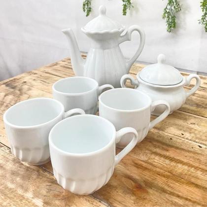 Imagem de Jogo Café Chá Mesa Posta 6 pçs - Porcelana Branca Canelada