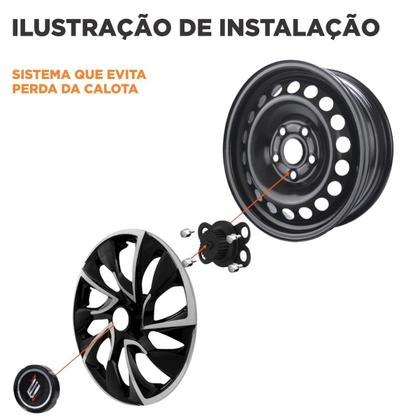 Imagem de Jogo Calota Aro 13 Nitro X Black Gold Universal + Emblema Resinado Peugeot