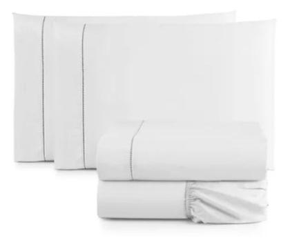 Imagem de Jogo cama lençol casal queen 4 peças branco percal 100% algodão elastico ponto palito - cecicasa
