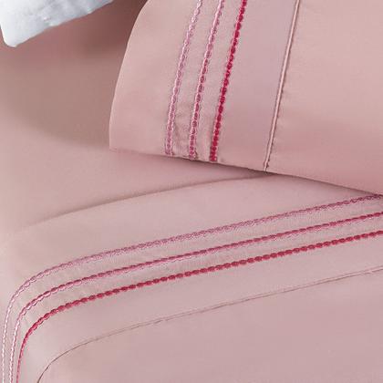 Imagem de Jogo Cama Lençol Honore King Micro Percal 200 Fios c/ Detalhes Bordados 4 Peças - Sal Rosa