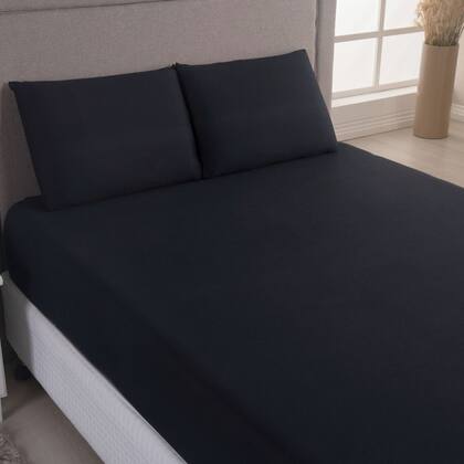 Imagem de Jogo Cama Lençol Sonnet King Malha Lisa 100% Algodão Macio 3 Peças - Preto