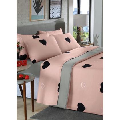 Imagem de Jogo Capa de Edredom Rosa Coração Queen 3 Peças - 1 capa de edredom 2 fronhas estampadas