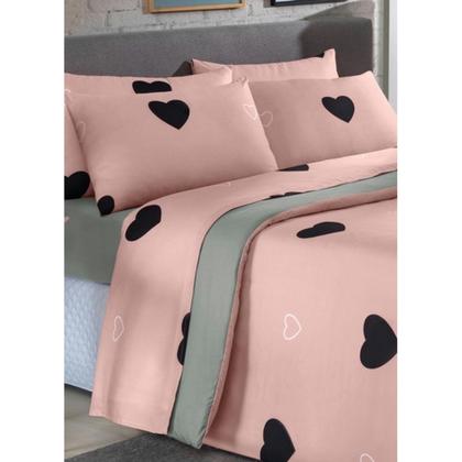 Imagem de Jogo Capa de Edredom Rosa Coração Queen 3 Peças - 1 capa de edredom 2 fronhas estampadas