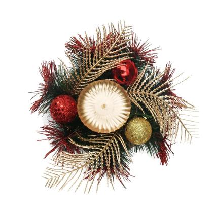 Imagem de Jogo Castiçal Natal Decorado Luxo Bolas e Folhagens Dourado e Vermelho 15cm 4 Unidades - Master Christmas