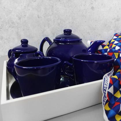 Imagem de Jogo Chá Com Bandeja Quadrada Espelhada Cobalto