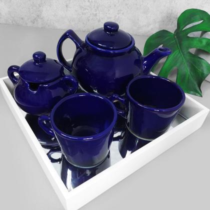 Imagem de Jogo Chá Com Bandeja Quadrada Espelhada Cobalto